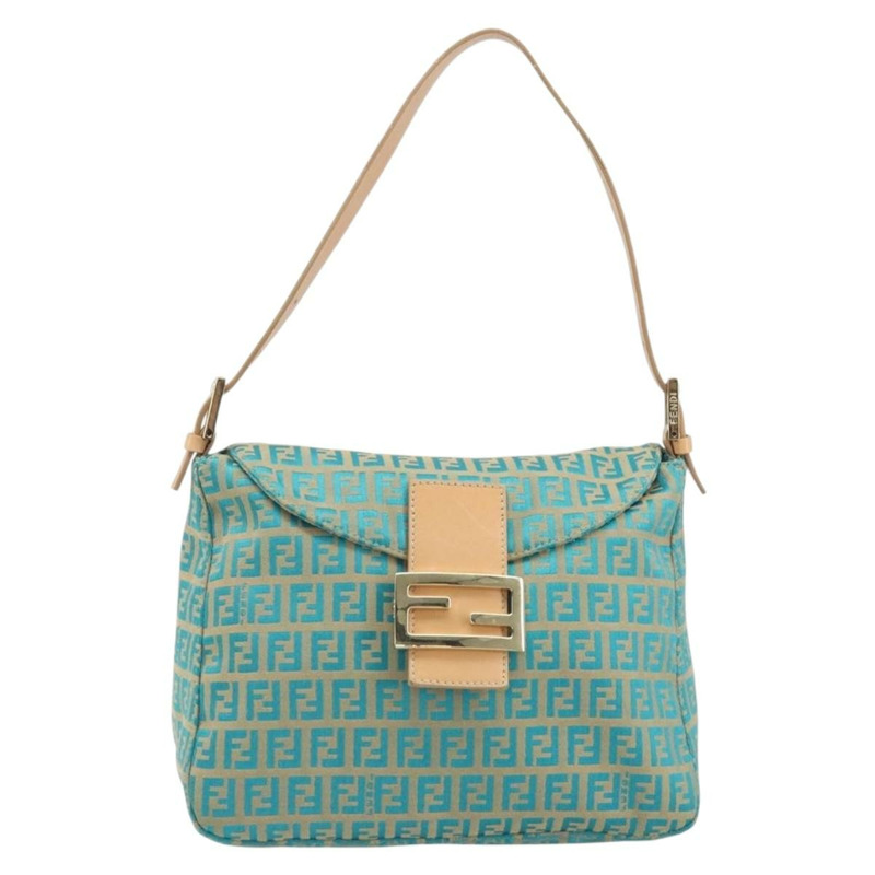 【日本直送】FENDI Zucchino帆布Mamma Baguette單肩包 藍色金色 正品 169717SAV-12