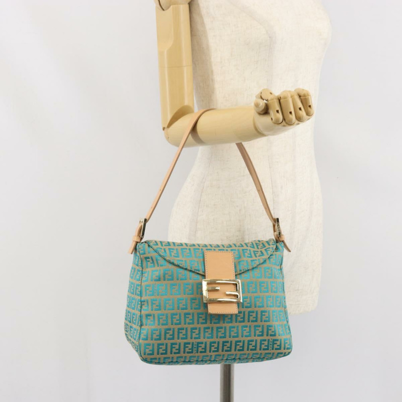【日本直送】FENDI Zucchino帆布Mamma Baguette單肩包 藍色金色 正品 169717SAV-23