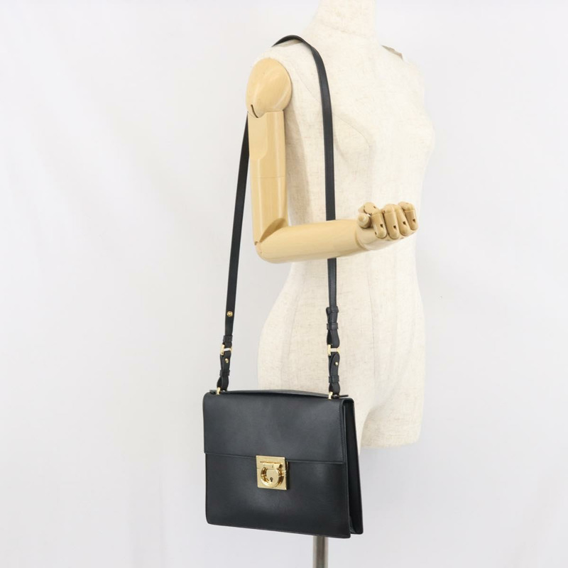 【日本直送】Salvatore Ferragamo Gancini 單肩包，皮革材質，金色/黑色，正品，貨號 169713V-26