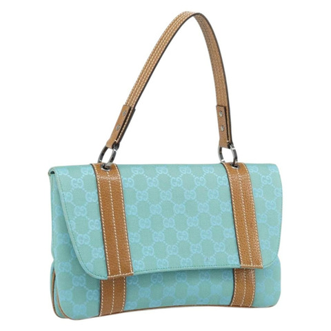 GUCCI GG帆布手提包 銀色/淺藍色 113014 正品 169720SAV
