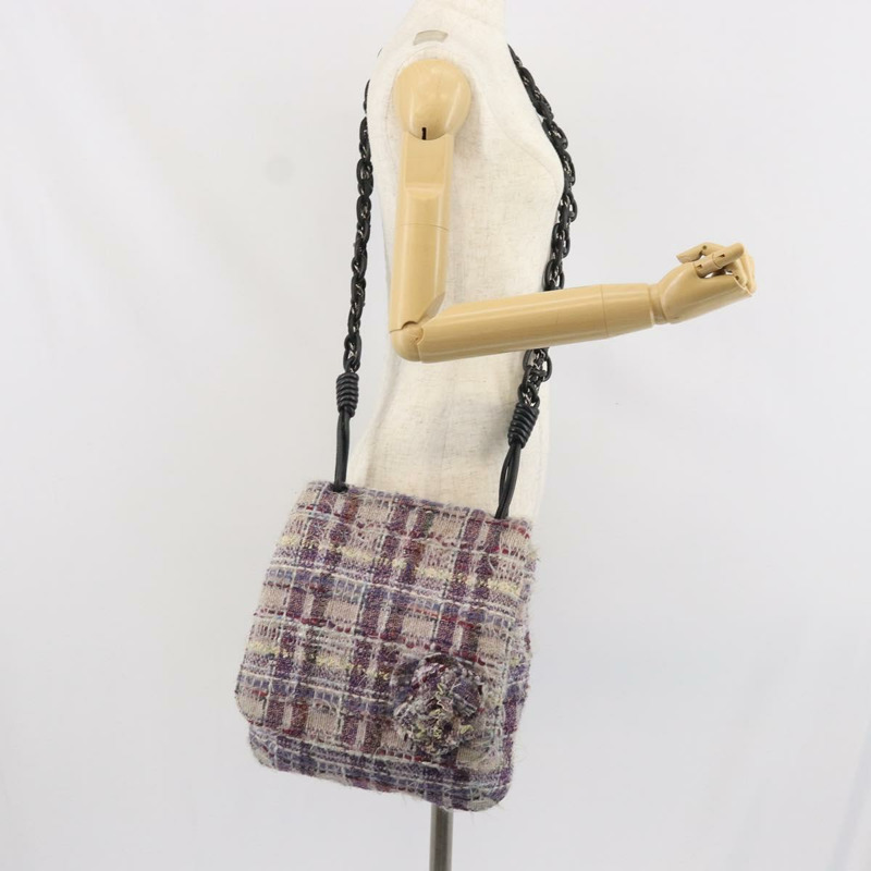 【日本直送】香奈兒山茶花鏈單肩背包，斜紋軟呢多色銀色雙C標誌，貨號169721SAV-25