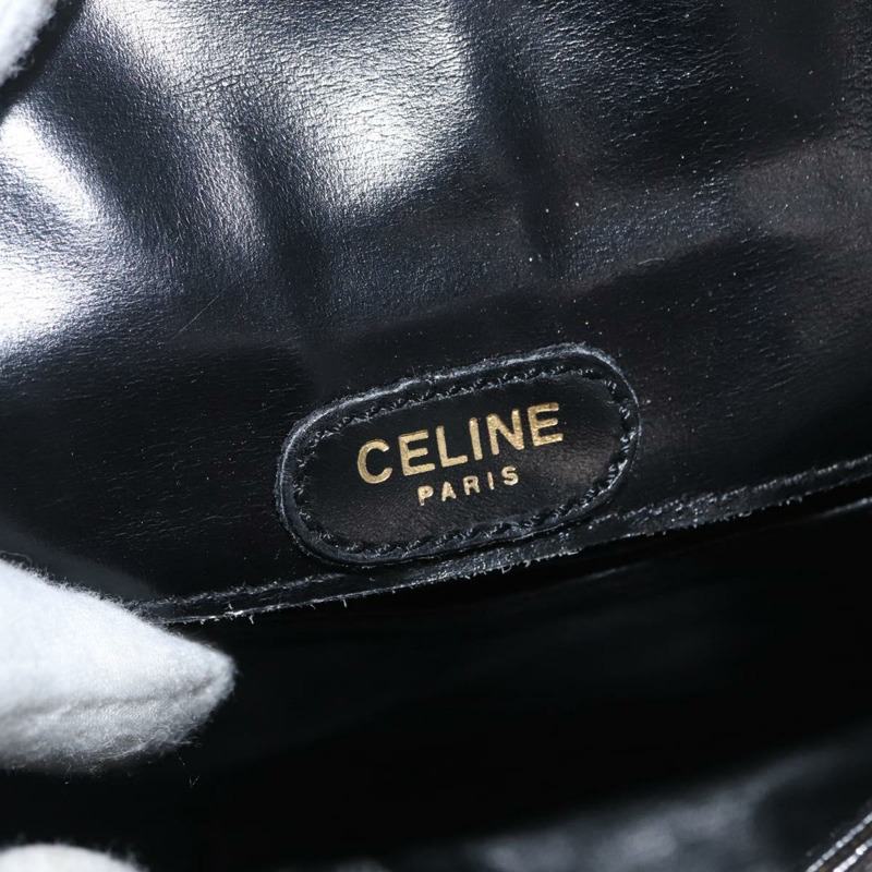 【日本直送】CELINE 鱷魚紋壓花黑色金色鏈條單肩包 Auth 169732V-9