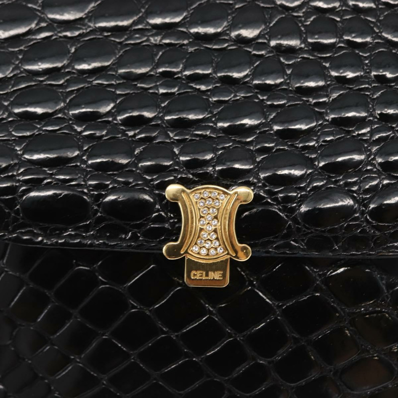 【日本直送】CELINE 鱷魚紋壓花黑色金色鏈條單肩包 Auth 169732V-17