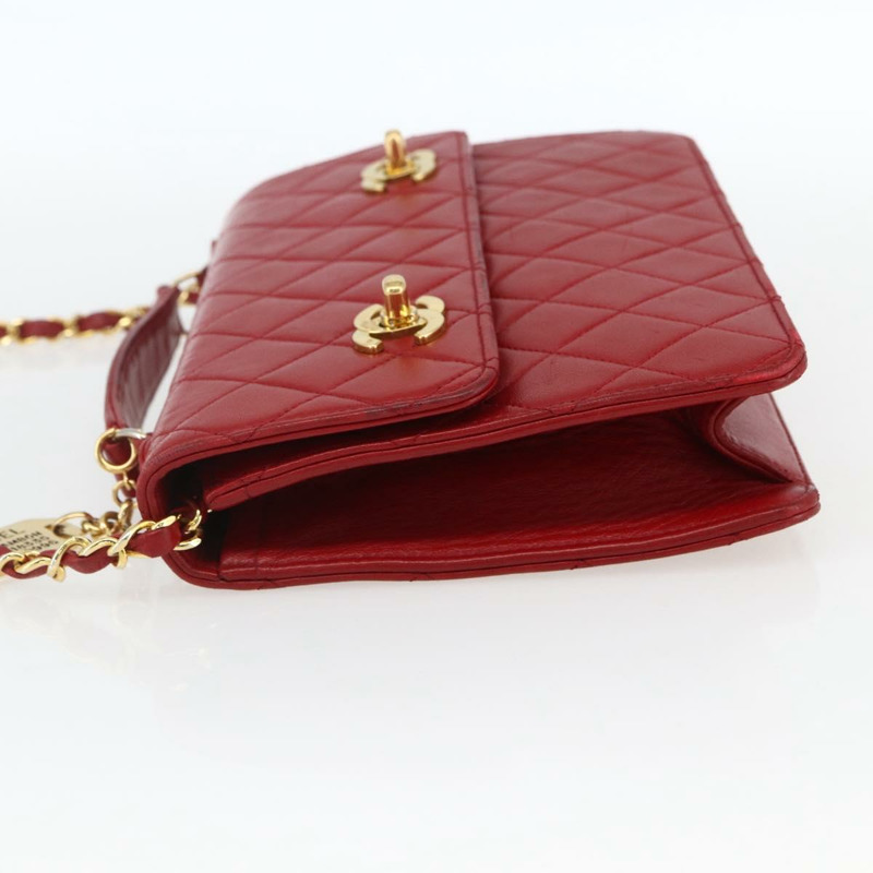 【日本直送】香奈兒 Matelasse 23 雙旋扣鏈條包，羊皮材質，紅色，CC 標誌，正品編號 166468SAM-2