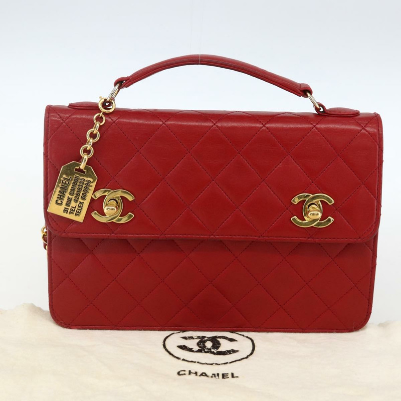 【日本直送】香奈兒 Matelasse 23 雙旋扣鏈條包，羊皮材質，紅色，CC 標誌，正品編號 166468SAM-11