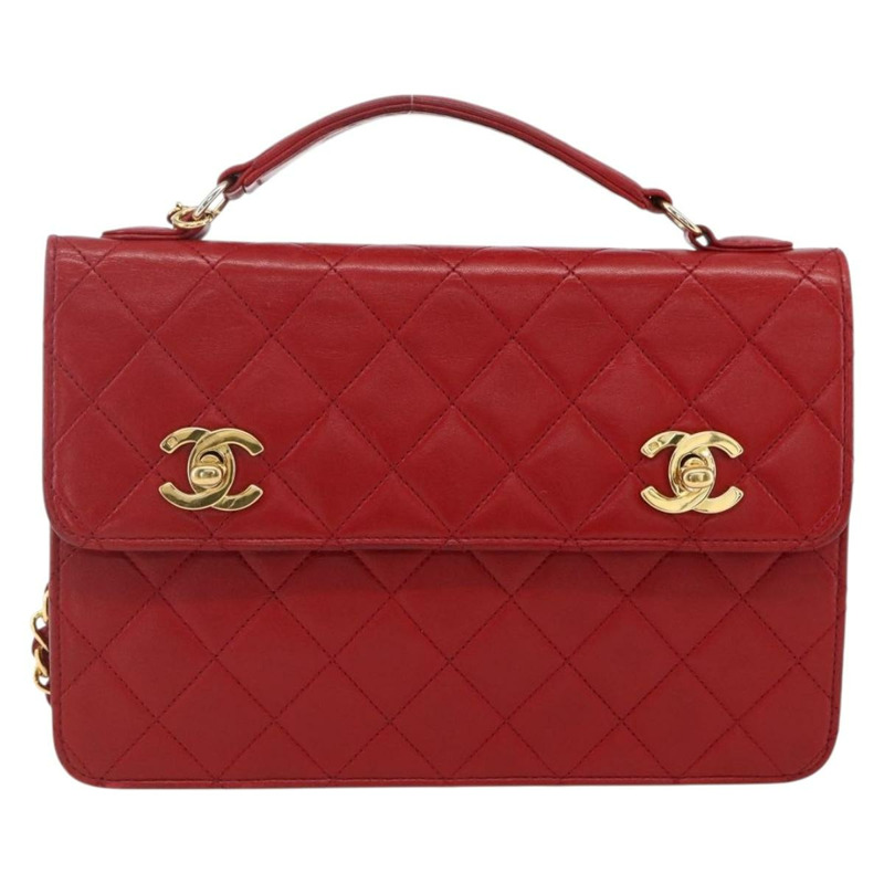 【日本直送】香奈兒 Matelasse 23 雙旋扣鏈條包，羊皮材質，紅色，CC 標誌，正品編號 166468SAM-12