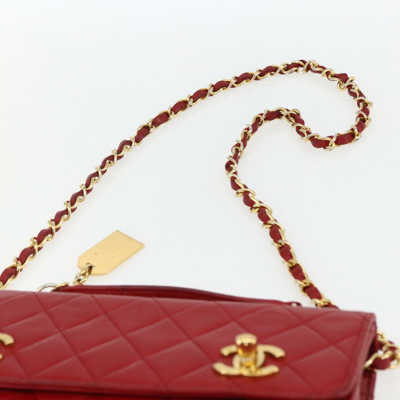 【日本直送】香奈兒 Matelasse 23 雙旋扣鏈條包，羊皮材質，紅色，CC 標誌，正品編號 166468SAM-14