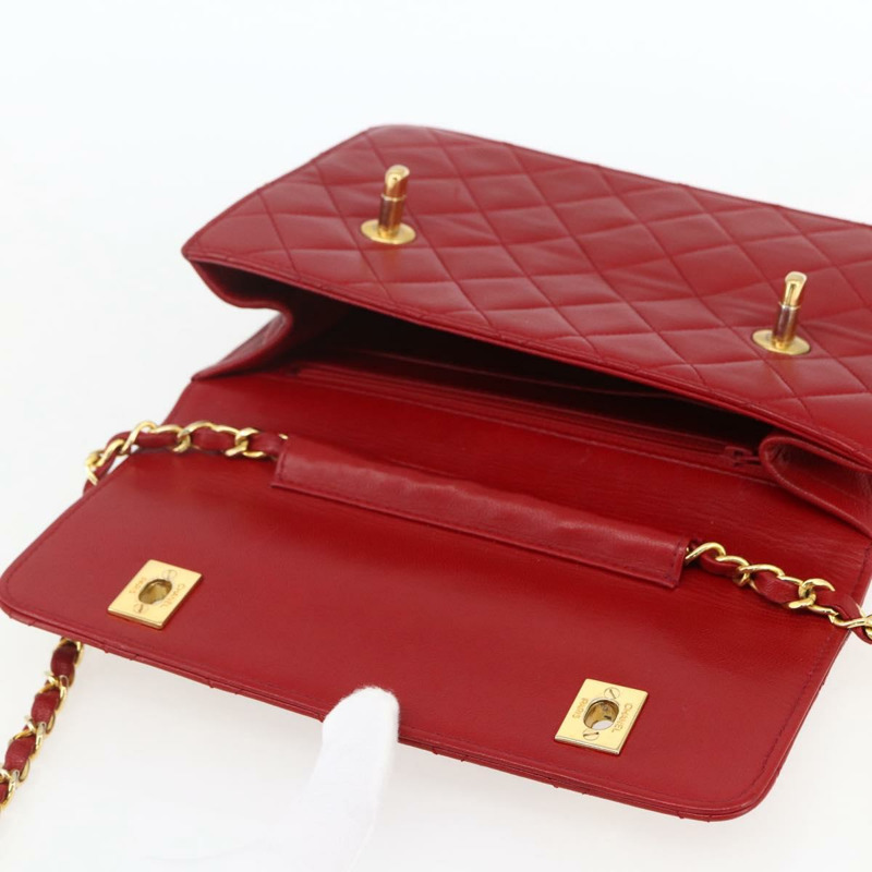 【日本直送】香奈兒 Matelasse 23 雙旋扣鏈條包，羊皮材質，紅色，CC 標誌，正品編號 166468SAM-20