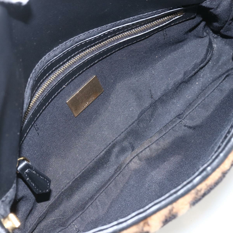 【日本直送】FENDI Zucca帆布Mamma Baguette單肩包，黑色棕色附毛邊，正品編號169591SM-9
