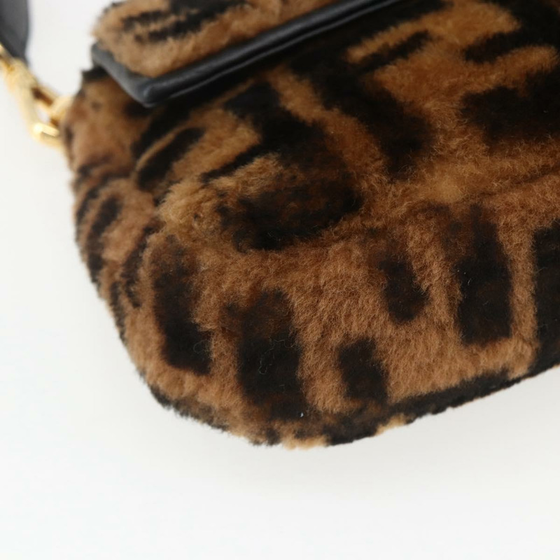 【日本直送】FENDI Zucca帆布Mamma Baguette單肩包，黑色棕色附毛邊，正品編號169591SM-14