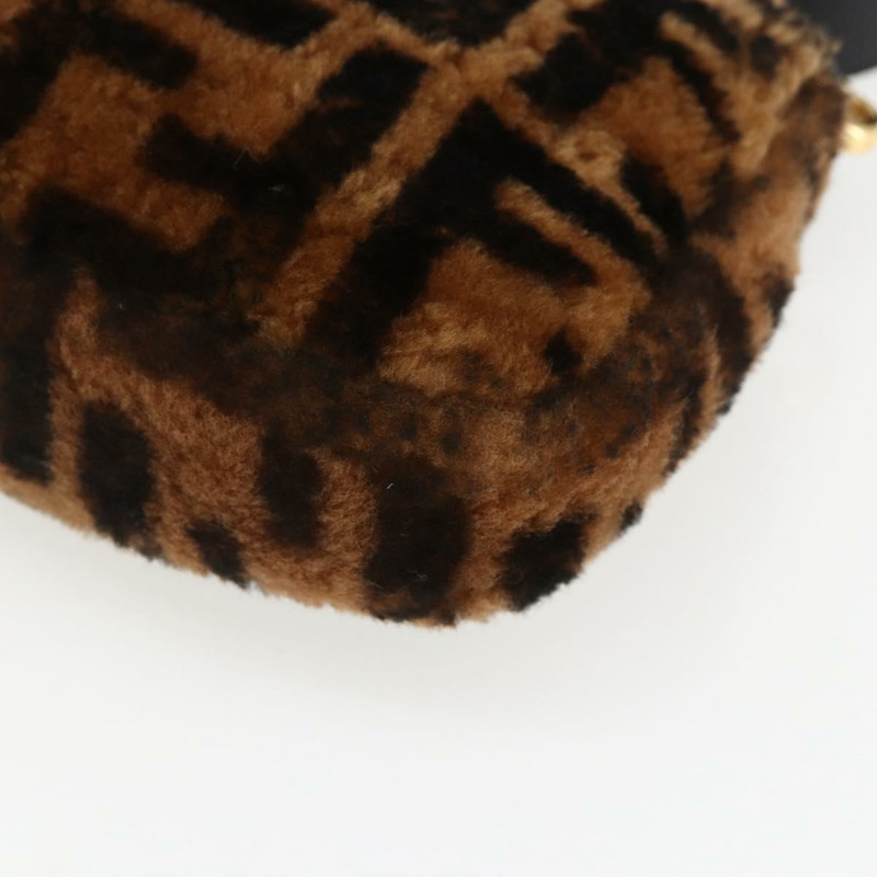 【日本直送】FENDI Zucca帆布Mamma Baguette單肩包，黑色棕色附毛邊，正品編號169591SM-15