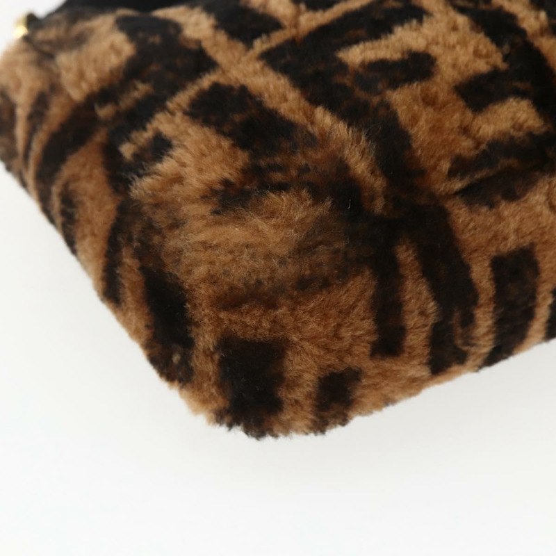 【日本直送】FENDI Zucca帆布Mamma Baguette單肩包，黑色棕色附毛邊，正品編號169591SM-16