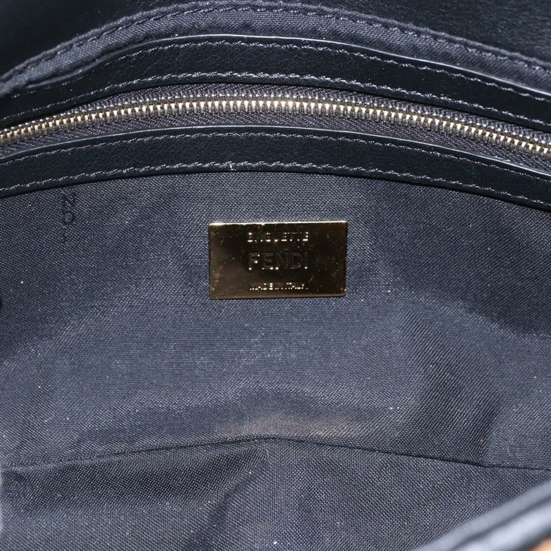 【日本直送】FENDI Zucca帆布Mamma Baguette單肩包，黑色棕色附毛邊，正品編號169591SM-18