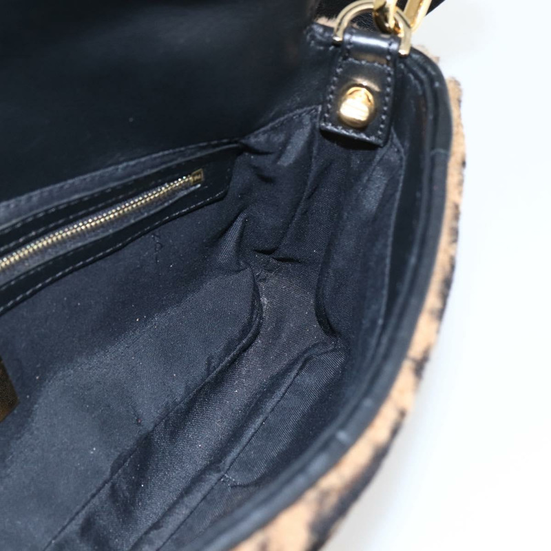 【日本直送】FENDI Zucca帆布Mamma Baguette單肩包，黑色棕色附毛邊，正品編號169591SM-19