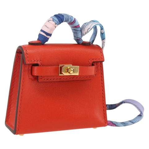 愛馬仕 Micro Kelly Twilly 包飾 皮革 橙色 正品 169917SM