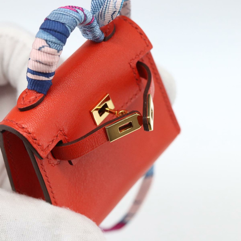 【日本直送】愛馬仕 Micro Kelly Twilly 包飾 皮革 橙色 正品 169917SM-18