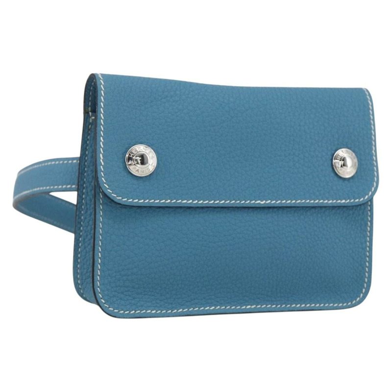 【日本直送】愛馬仕 Pochette 綠色腰包，皮革，藍色銀色，正品 166361SM-0
