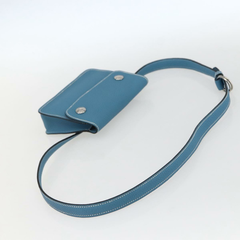【日本直送】愛馬仕 Pochette 綠色腰包，皮革，藍色銀色，正品 166361SM-6