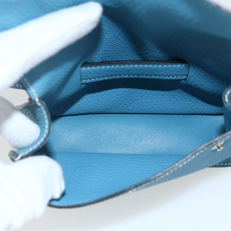 【日本直送】愛馬仕 Pochette 綠色腰包，皮革，藍色銀色，正品 166361SM-9