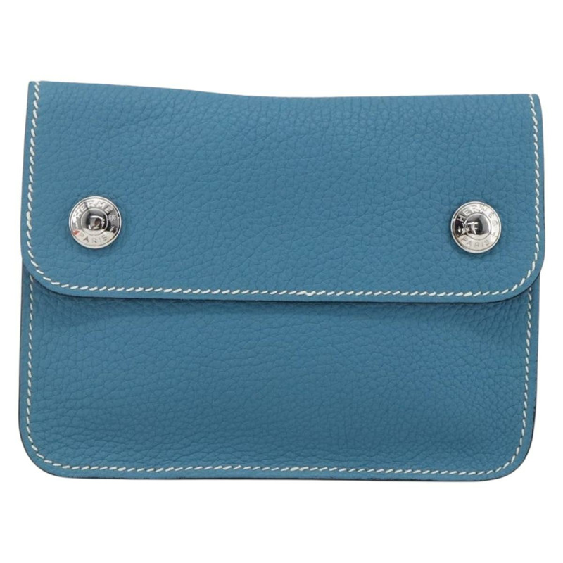 【日本直送】愛馬仕 Pochette 綠色腰包，皮革，藍色銀色，正品 166361SM-12