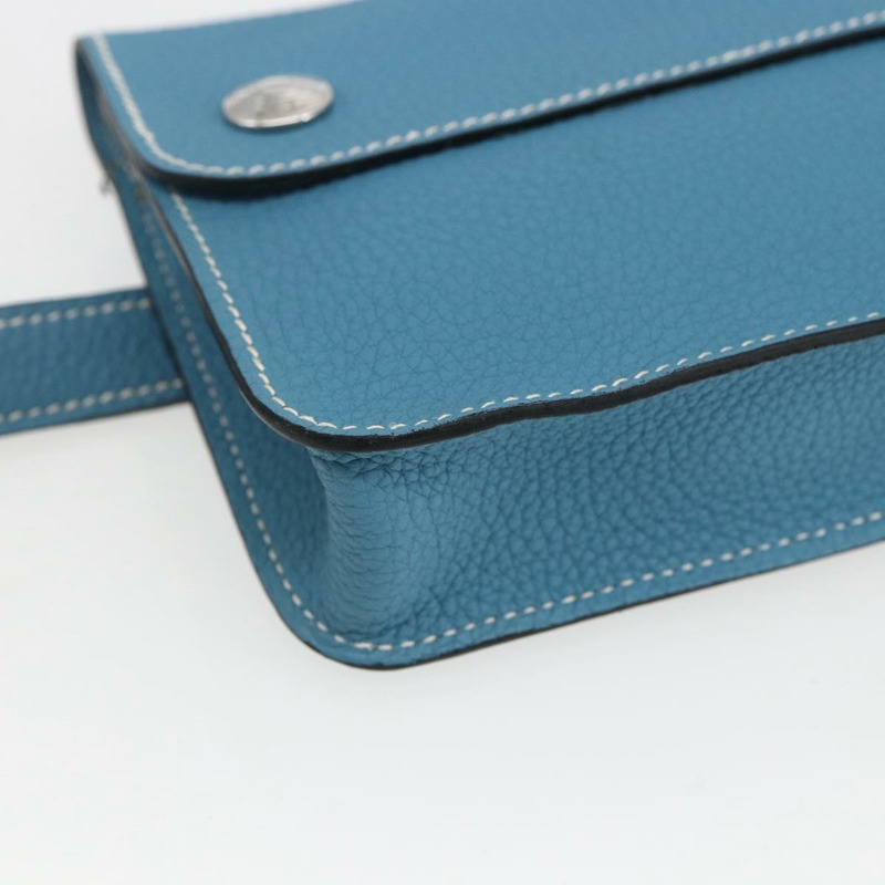 【日本直送】愛馬仕 Pochette 綠色腰包，皮革，藍色銀色，正品 166361SM-13