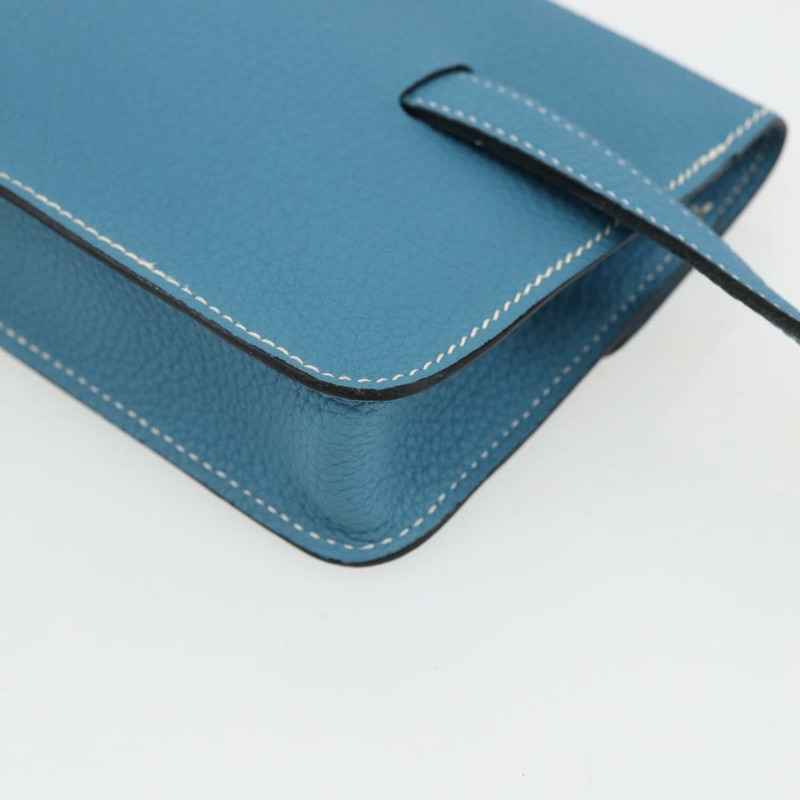 【日本直送】愛馬仕 Pochette 綠色腰包，皮革，藍色銀色，正品 166361SM-14