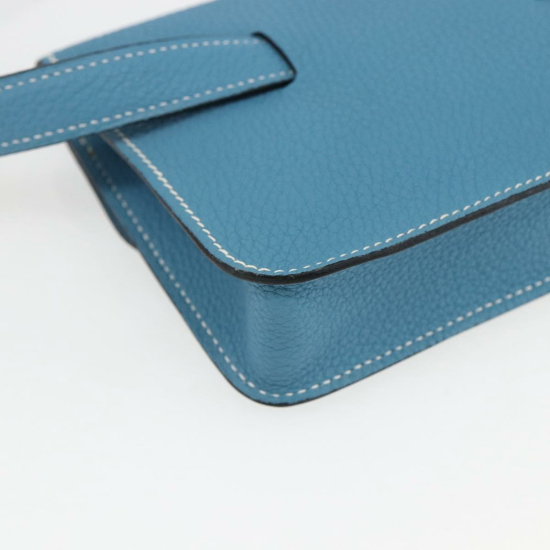 【日本直送】愛馬仕 Pochette 綠色腰包，皮革，藍色銀色，正品 166361SM-15