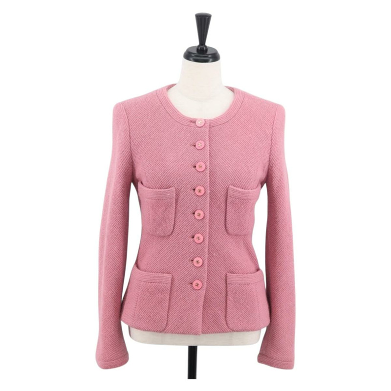 【日本直送】香奈兒粉紅斜紋軟呢外套，CC標誌，貨號169949M-0