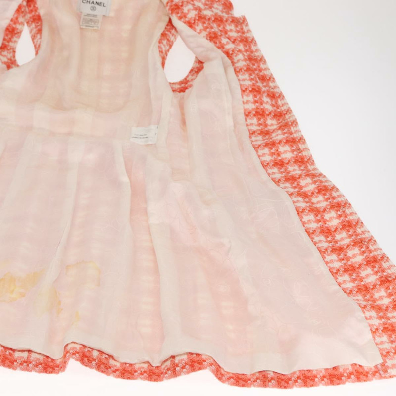 【日本直送】香奈兒橙色斜紋軟呢無袖連身裙，CC標誌，貨號169141M-15