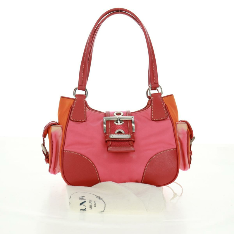 【日本直送】PRADA 手提包 尼龍皮革 粉紅色 銀色 正品 171019V-11