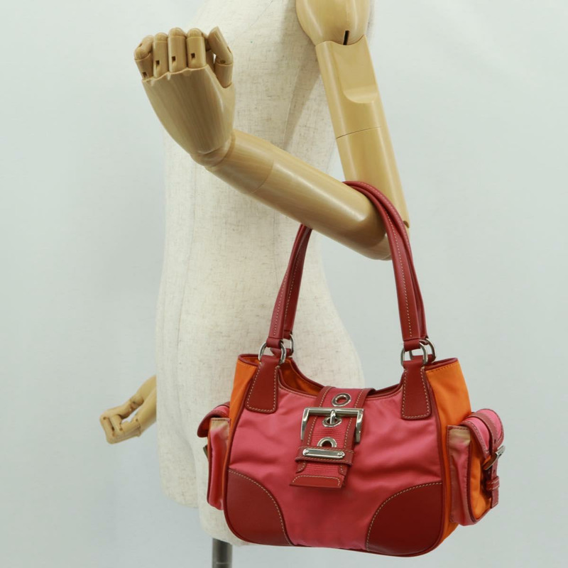 【日本直送】PRADA 手提包 尼龍皮革 粉紅色 銀色 正品 171019V-27