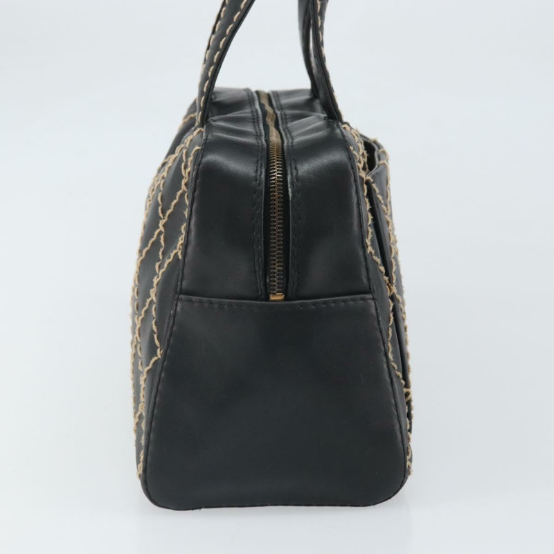 【日本直送】香奈兒 (CHANEL) 野性縫線手提包，黑色皮革，金色雙C標誌，正品 BA10500V-2