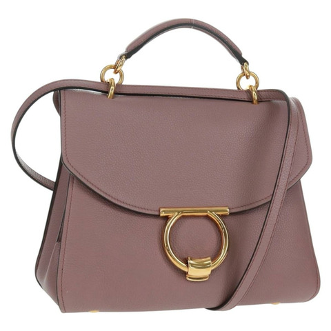 Salvatore Ferragamo Gancini Margot 皮革雙肩包 紫色金色 正品 170696M