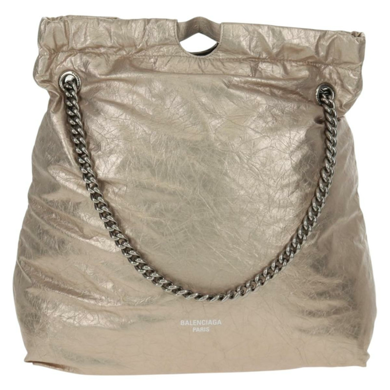 【日本直送】BALENCIAGA Crush 中型鏈條包 皮革 香檳金 742941 正品 170011SAV-12