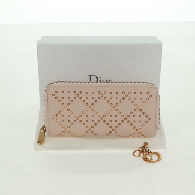 【日本直送】Christian Dior Cannage 鉚釘長款皮夾，羊皮材質，粉金色，正品編號 169933M-11