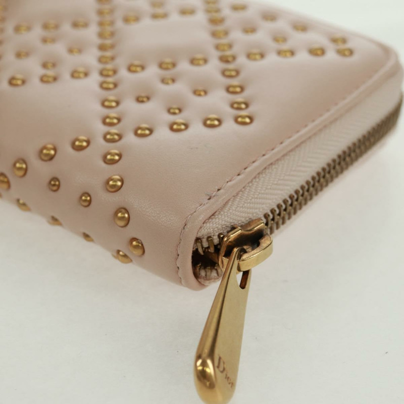 【日本直送】Christian Dior Cannage 鉚釘長款皮夾，羊皮材質，粉金色，正品編號 169933M-15