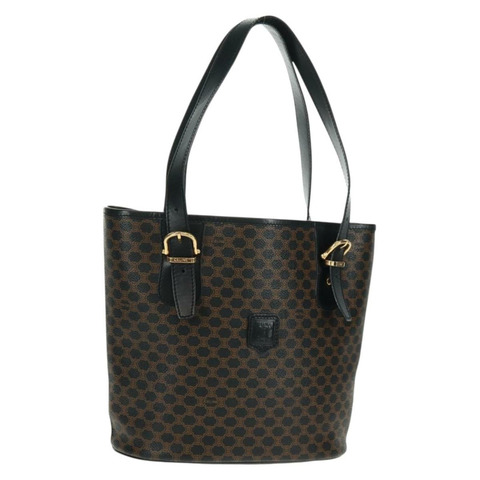 CELINE Macadam帆布托特包 PVC皮革 黑色金色 Auth am10664V