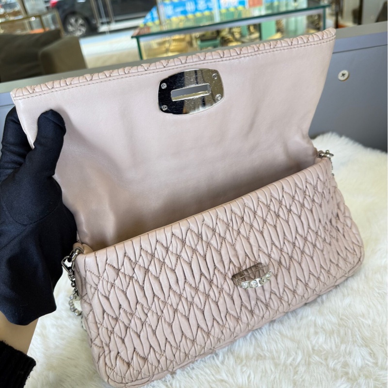 【95新 ✨ 全網最低價！】Miu Miu鑽石肩帶鏈條包 淡粉色（下單前先詢問庫存❗️）-7