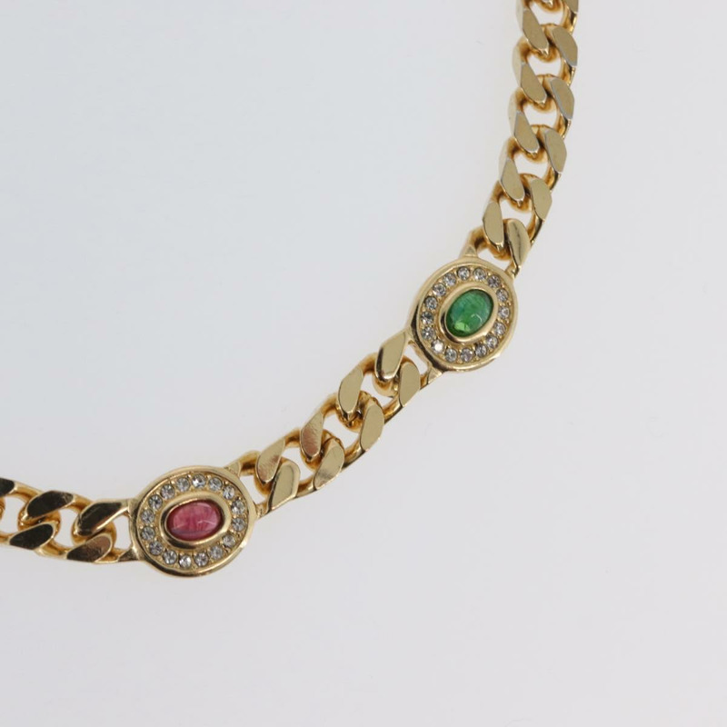 【日本直送】Christian Dior 彩色水鑽項鍊 金屬 2 件組 金色 Auth am10776V-3