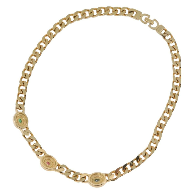 【日本直送】Christian Dior 彩色水鑽項鍊 金屬 2 件組 金色 Auth am10776V-9