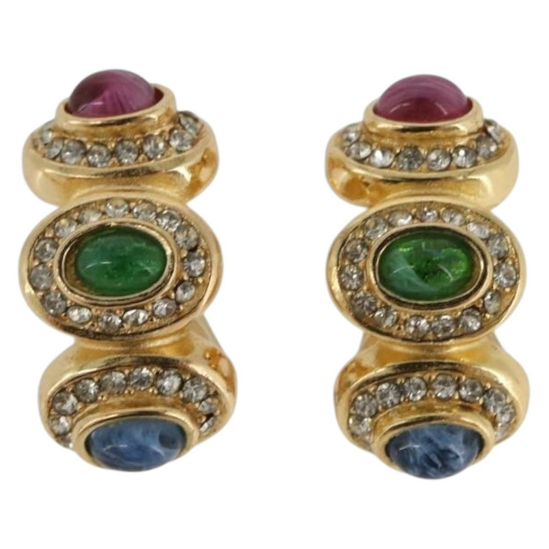 【日本直送】Christian Dior 彩色水鑽項鍊 金屬 2 件組 金色 Auth am10776V-17