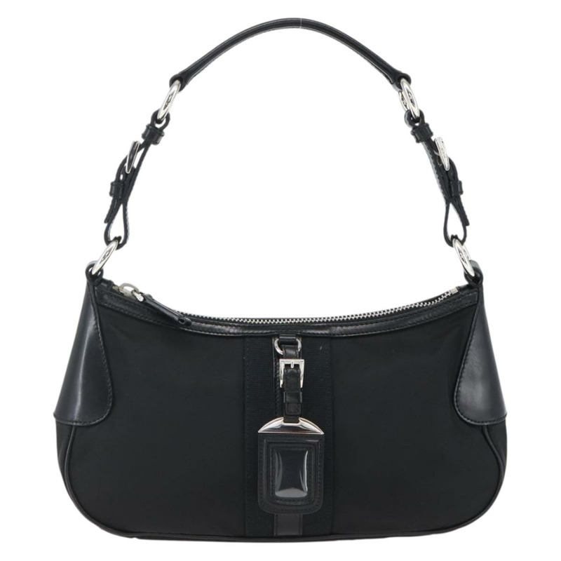 【日本直送】PRADA 尼龍皮革手提包 黑色 銀色 BR3043 正品 am10754SAV-1