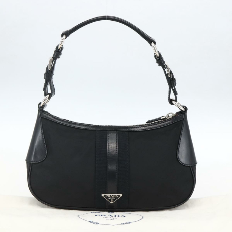 【日本直送】PRADA 尼龍皮革手提包 黑色 銀色 BR3043 正品 am10754SAV-11