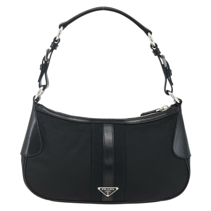【日本直送】PRADA 尼龍皮革手提包 黑色 銀色 BR3043 正品 am10754SAV-12