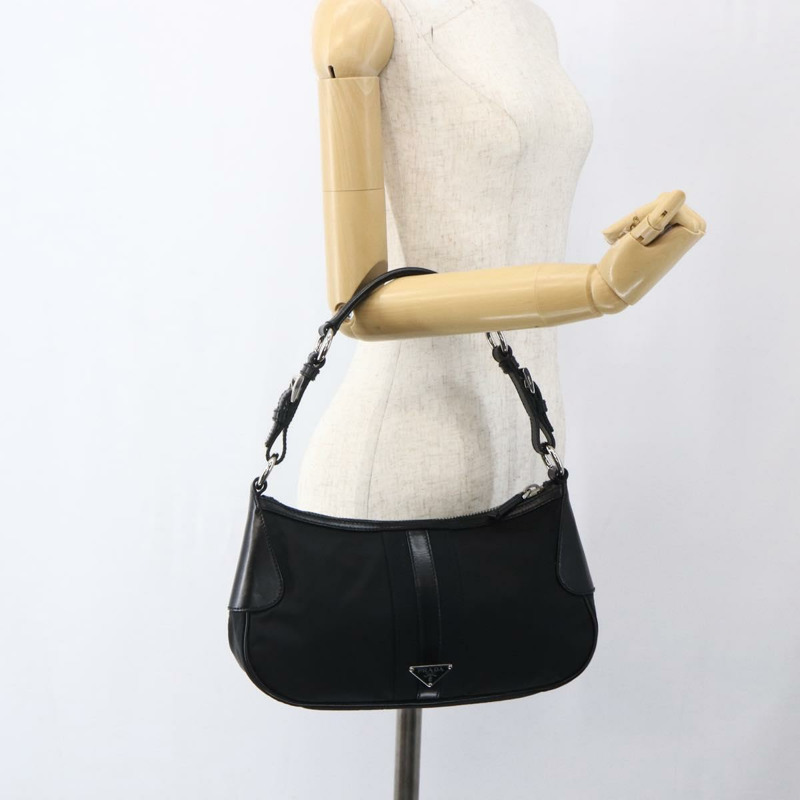 【日本直送】PRADA 尼龍皮革手提包 黑色 銀色 BR3043 正品 am10754SAV-25