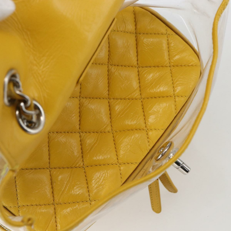 【日本直送】香奈兒 (CHANEL) 絎縫鏈條水族館雙肩包，皮革/乙烯基材質，黃色，CC認證，貨號：fm5093V-9