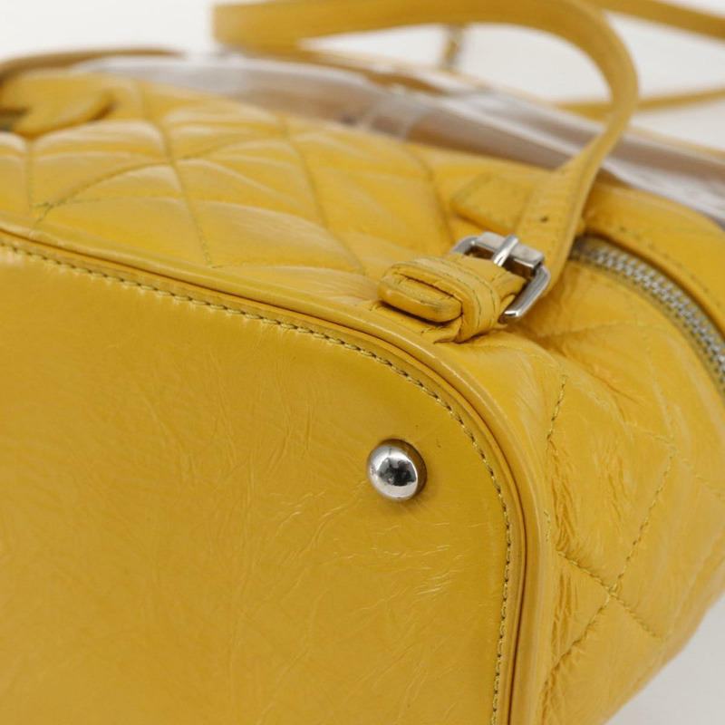 【日本直送】香奈兒 (CHANEL) 絎縫鏈條水族館雙肩包，皮革/乙烯基材質，黃色，CC認證，貨號：fm5093V-15