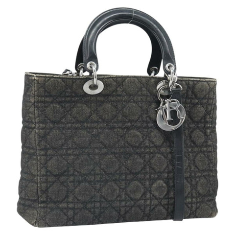 Christian Dior Lady Dior Canage Tote Bag Denim 2way Black Silver Auth ka2427A