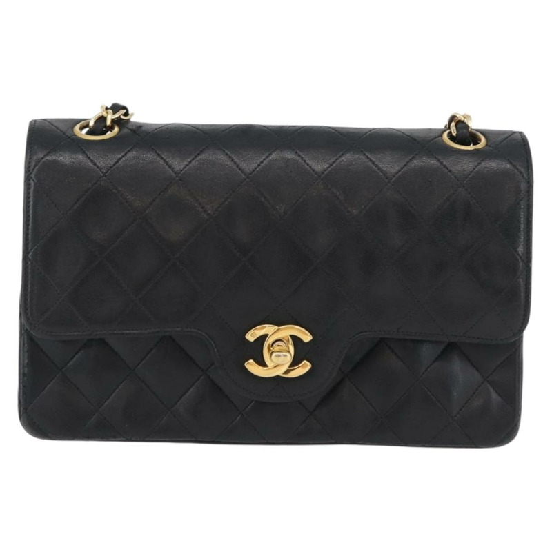 【日本直送】香奈兒鏈條雙蓋絎縫23包，羊皮材質，黑色金色雙C標誌，正品 ka2295SAV-12