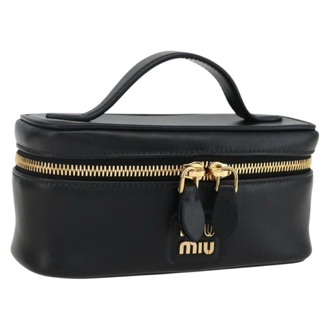 Miu Miu 音箱收納包化妝包 皮革 黑色 金色 正品 161324M